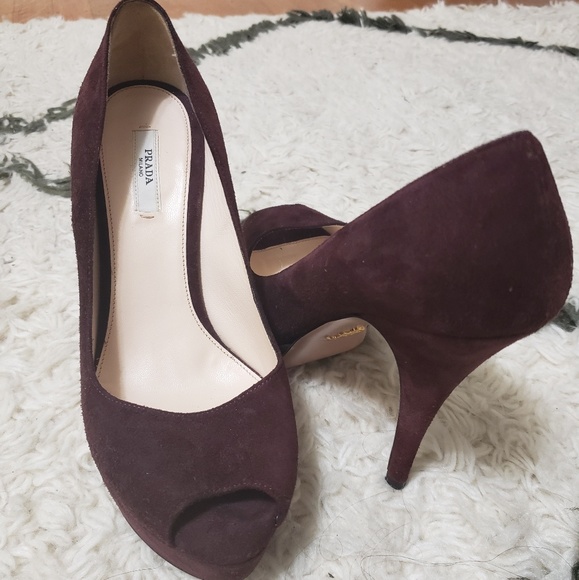 Prada Peep Toe Suede Pumps - Picture 6 of 8